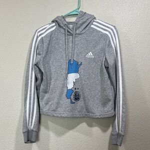 Adidas Gray Cropped Hoodie with Blue & White Argentina Map